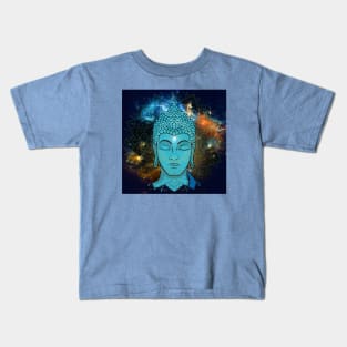 Buddha in the Galaxy Blue Face (background) Kids T-Shirt